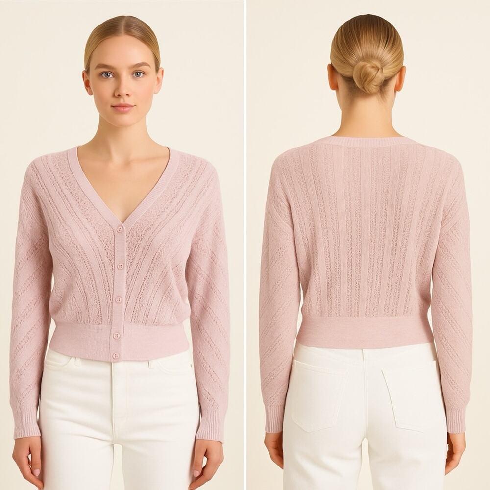 LoveShackFancy Pale Pink Pointelle V-Neck Cardigan